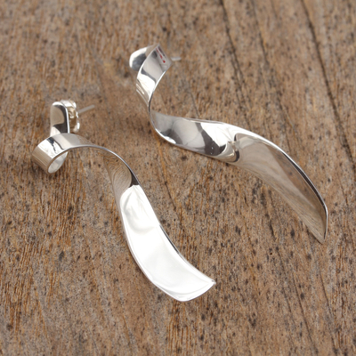 Sterling silver drop earrings, 'Appealing Gleam' - Taxco Sterling Silver Spire Drop Earrings from Mexico