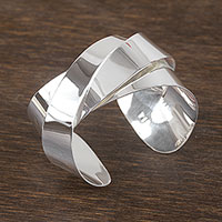 Sterling silver cuff bracelet, 'Modern Tangle' - High-Polish Taxco Sterling Silver Cuff Bracelet from Mexico
