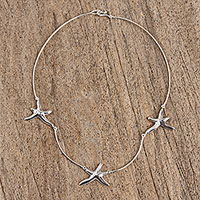 Sterling silver choker necklace, 'Stars of the Canaries' - Sterling Silver Starfish Choker Necklace from Mexico