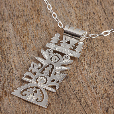 Sterling silver pendant necklace, 'Pre-Hispanic Tree of Life - Pre-Hispanic Sterling Silver Pendant Necklace from Mexico
