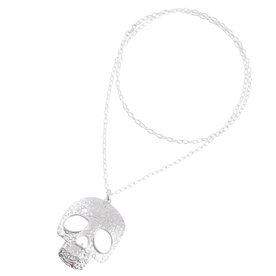 Halskette mit Anhänger aus Sterlingsilber - Taxco Sterling Silber Totenkopf-Anhänger-Halskette aus Mexiko