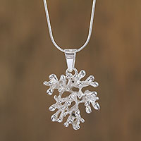 Sterling silver pendant necklace, 'Sweet Coral' - Taxco Sterling Silver Coral Pendant Necklace from Mexico