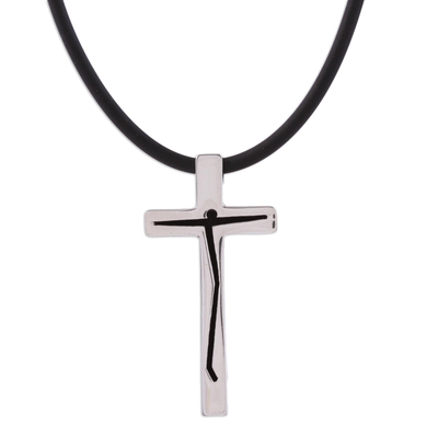 Men's sterling silver pendant necklace, 'Simple Crucifix' - Men's Simple Sterling Silver Crucifix Necklace from Mexico