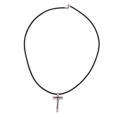 Men's sterling silver pendant necklace, 'Simple Crucifix' - Men's Simple Sterling Silver Crucifix Necklace from Mexico