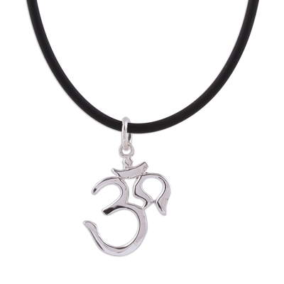 Sterling silver pendant necklace, 'Friendly Om' - Taxco Sterling Silver Om Pendant Necklace from Mexico