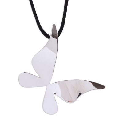 Sterling silver pendant necklace, 'Taxco Freedom' - Taxco Sterling Silver Butterfly Pendant Necklace from Mexico