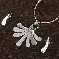 Sterling silver jewelry set, 'Taxco Fronds' - Frond Motif Taxco Sterling Silver Jewelry Set from Mexico