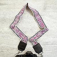 Leather accented cotton lanyard, 'Amethyst Desire' - Leather Accent Cotton Lanyard in Amethyst and Antique White