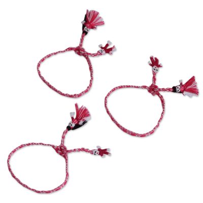 Cotton Wristband Bracelets in Rose and White (Set of 3)