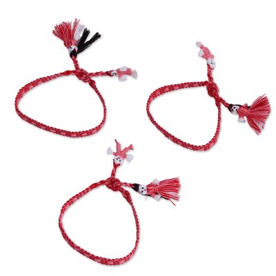 Cotton Wristband Bracelets in Rose and Tomato (Set of 3)