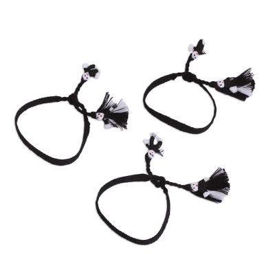 Cotton Wristband Bracelets in Black (Set of 3)