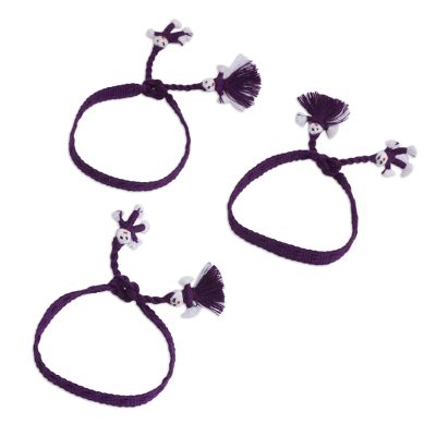 Cotton Wristband Bracelets in Blue-Violet (Set of 3)
