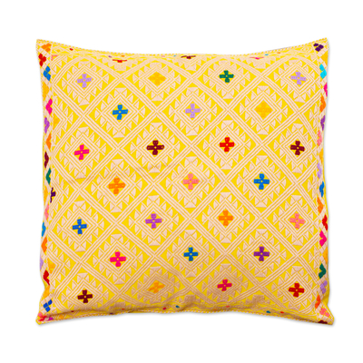 Cotton Cushion Cover in Gold and Cornsilk from Mexico