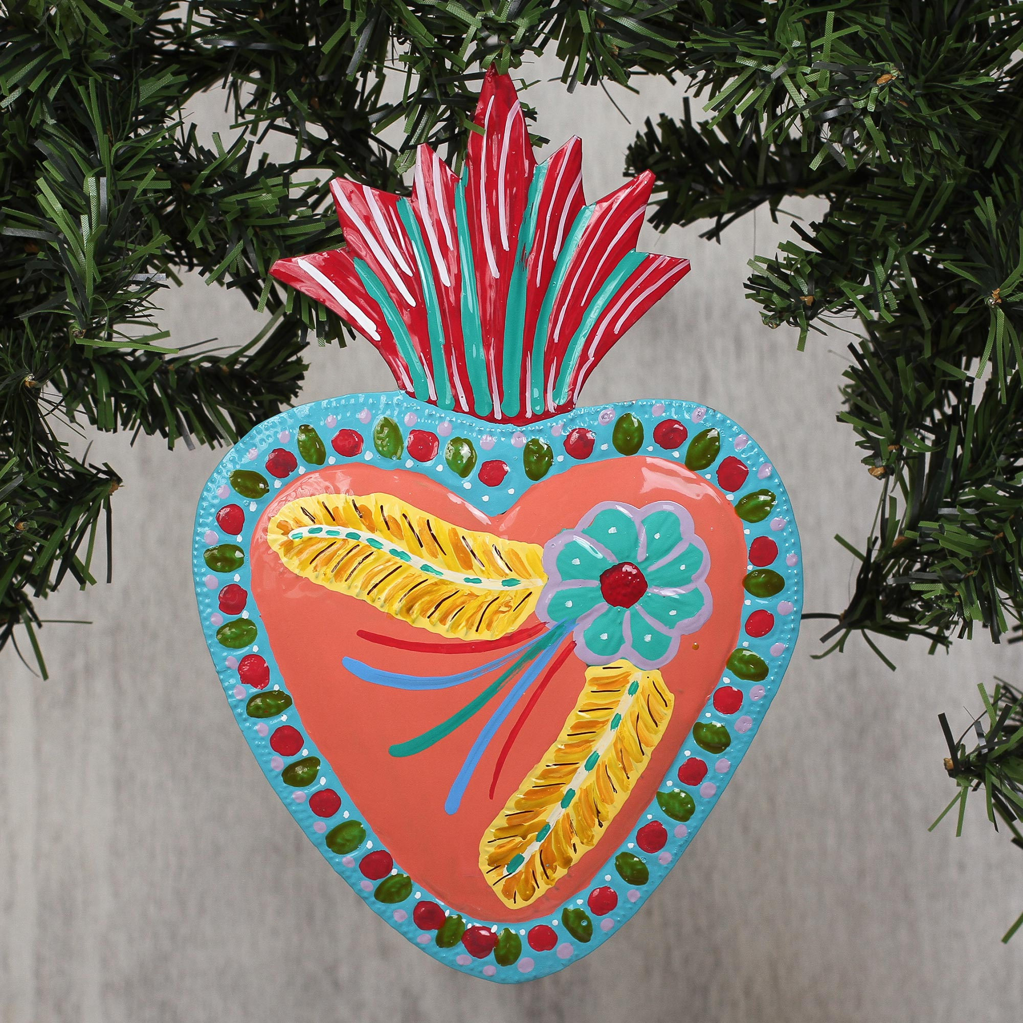 Heart Shaped Floral Tin Wall Art In Honeysuckle From Mexico Honeysuckle Dream Novica