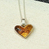 Amber pendant necklace, 'Unique Love' - Heart-Shaped Amber Pendant Necklace from Mexico