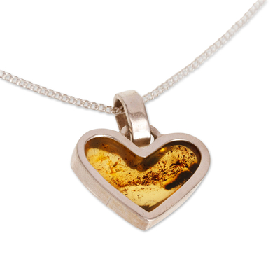 Amber pendant necklace, 'Unique Love' - Heart-Shaped Amber Pendant Necklace from Mexico