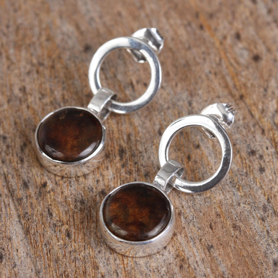 Amber dangle earrings, 'Contemporary Flair' - Modern Amber Dangle Earrings from Mexico