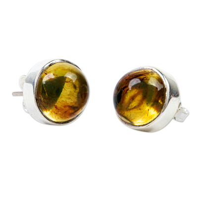 Round Amber Stud Earrings from Mexico