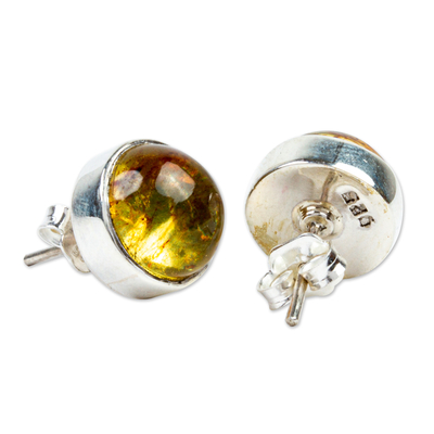 Amber stud earrings, 'Natural Rounds' - Round Amber Stud Earrings from Mexico