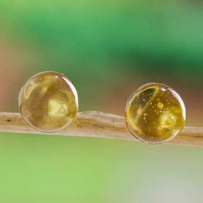 Amber stud earrings, 'Natural Spheres' - Round Natural Amber Stud Earrings from Mexico