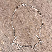 Sterling silver pendant necklace, 'Modern Roots' - Modern Sterling Silver Pendant Necklace from Mexico