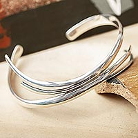 Sterling silver cuff bracelet, 'Modern Curves' - Modern Sterling Silver Cuff Bracelet from Mexico