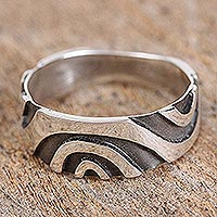 Sterling silver band ring, 'Wavy Labyrinth'