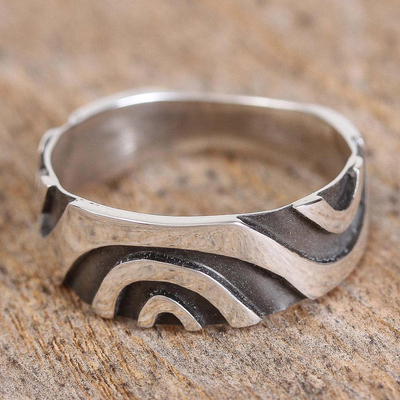 Sterling silver band ring, 'Wavy Labyrinth' - Modern Taxco Sterling Silver Band Ring from Mexico
