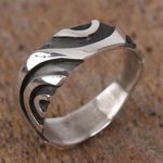 Sterling silver band ring, 'Wavy Labyrinth' - Modern Taxco Sterling Silver Band Ring from Mexico