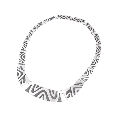 Sterling silver link necklace, 'Wavy Labyrinth' - Modern Taxco Sterling Silver Link Necklace from Mexico