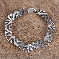 Sterling silver link bracelet, 'Wavy Labyrinth' - Modern Taxco Sterling Silver Link Bracelet from Mexico
