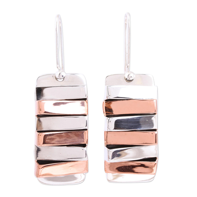 Sterling silver dangle earrings, 'Dual Symmetry' - Modern Taxco Sterling Silver Dangle Earrings from Mexico
