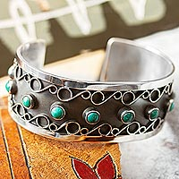 Turquoise cuff bracelet, 'Taxco Curls' - Taxco Natural Turquoise Cuff Bracelet from Mexico