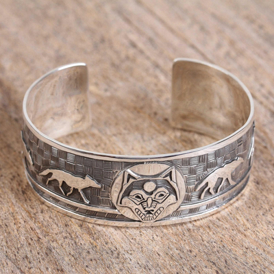 Sterling silver cuff bracelet, Lunar Wolves