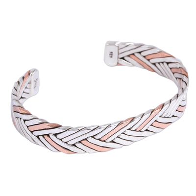 Braid Motif Taxco Sterling Silver Cuff Bracelet from Mexico