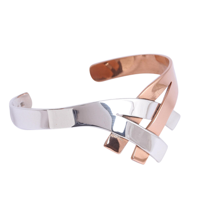 Sterling silver and copper cuff bracelet, 'Metallic Union' - Sterling Silver and Copper Cuff Bracelet from Mexico