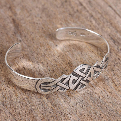 Sterling silver cuff bracelet, 'Intricate Cross' - Taxco Sterling Silver Cross Cuff Bracelet from Mexico