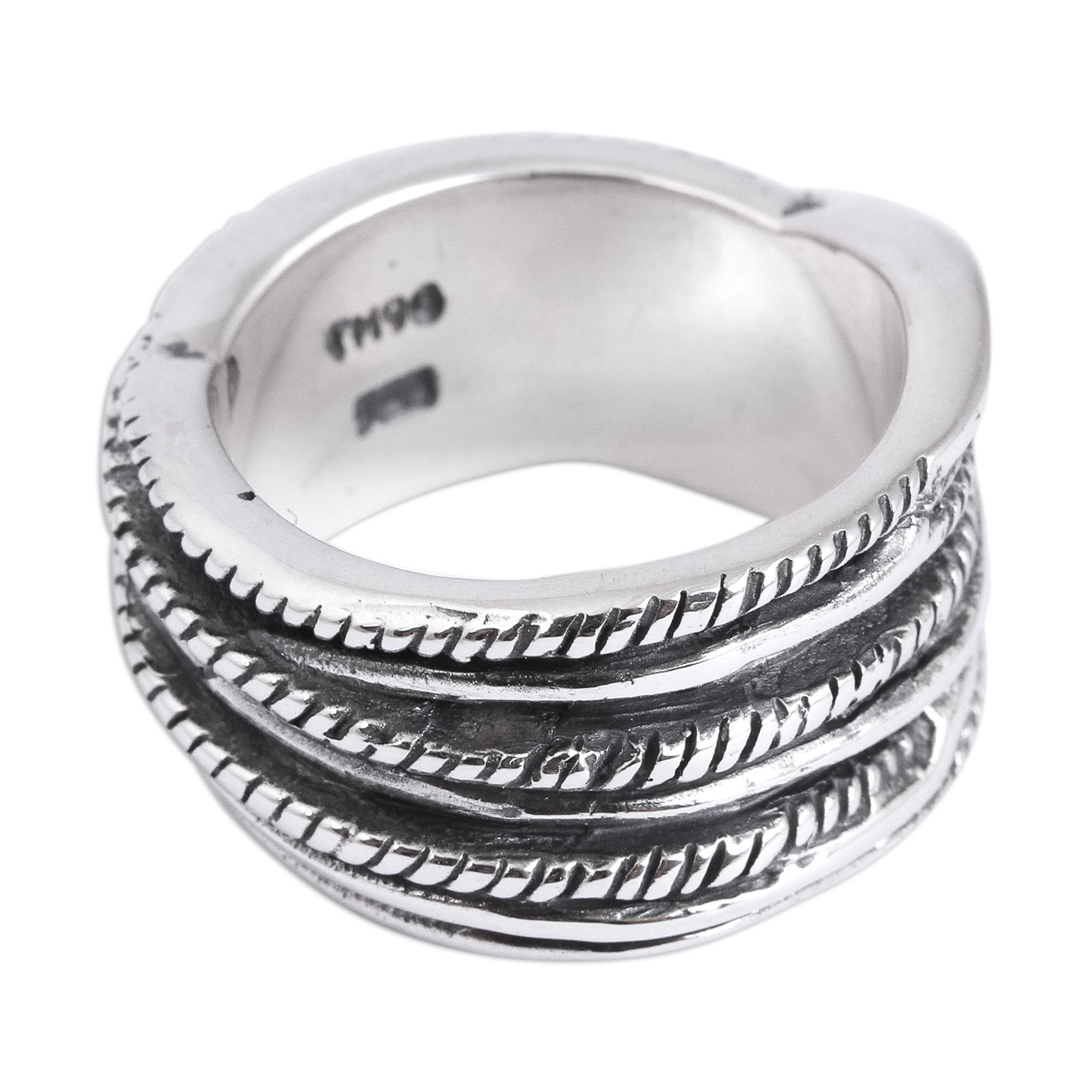 Men's Rope Motif Sterling Silver Band Ring from Mexico - Ropes | NOVICA