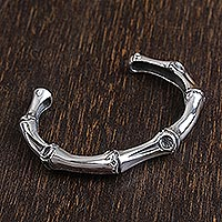 Bamboo Motif Sterling Silver Cuff Bracelet from Mexico,'Bamboo Curve'
