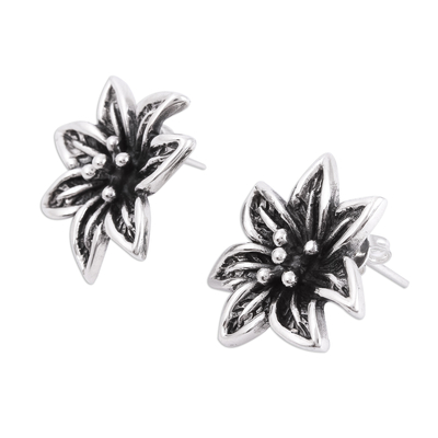 Sterling Silver Poinsettia Button Earrings from Mexico