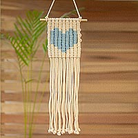 Cotton wall hanging, 'Loving Vibe in Sky Blue'