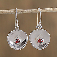 Garnet dangle earrings, 'Parabolic Form' - Modern Garnet Dangle Earrings from Mexico