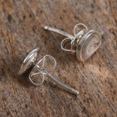 Sterling silver stud earrings, 'Parabolic Shine' - Modern Sterling Silver Stud Earrings from Mexico