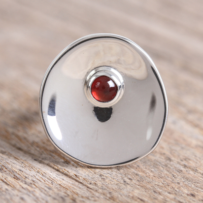 Garnet cocktail ring, 'Parabolic Form' - Modern Garnet Cocktail Ring from Mexico