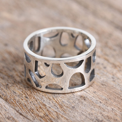 Sterling silver band ring, 'Organic Form' - Modern Sterling Silver Band Ring from Mexico