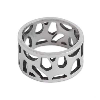 Sterling silver band ring, 'Organic Form' - Modern Sterling Silver Band Ring from Mexico