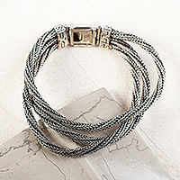 Sterling silver link bracelet, 'River Rows' - Sterling Silver Torsade Naga Chain Link Bracelet