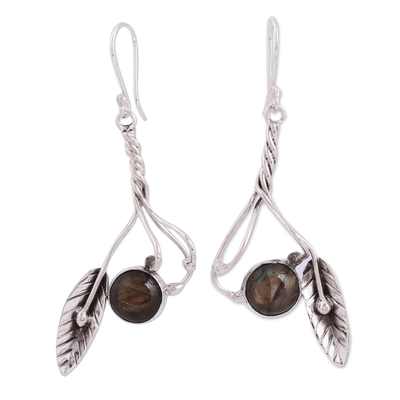 Sterling Silver and Labradorite Nature Motif Dangle Earrings