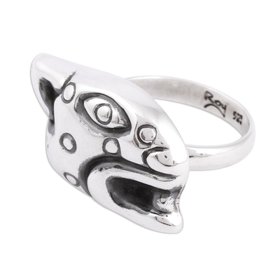 Sterling silver cocktail ring, 'Prowl' - Unisex Handcrafted Sterling Silver Jaguar Head Cocktail Ring