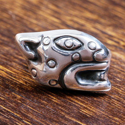 Anillo de cóctel de plata de ley - Anillo de cóctel unisex de plata de ley con cabeza de jaguar hecho a mano